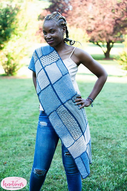 Interplay Knit scarf by Linette Grayum – neutral-toned knit design combining multiple textures and patterns